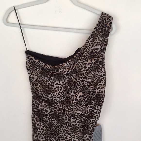 NWT One Shoulder Ruched Leopard Dress - Picture 4 of 6